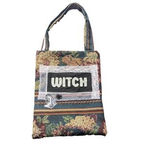 Handmade Floral Tapestry Tote Bag Witch Lunar Moth Moon Cycle Lace Goth Shopping